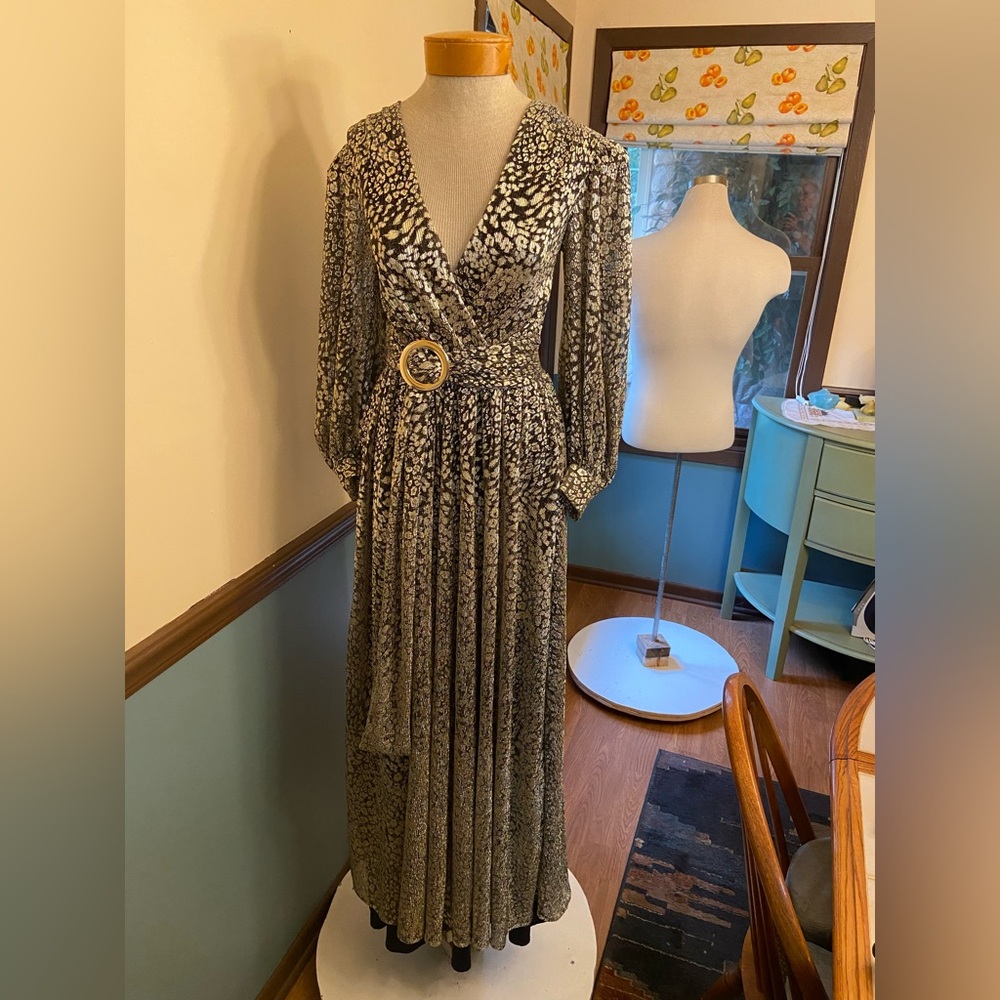 PatBO Metallic Lined Long Sleeve MAXI Dress 2 NWOT